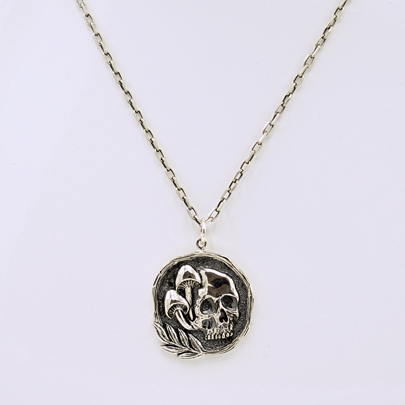 Sterling Silver Skull and Mushrooms Pendant with Chain - The Cranio Collections