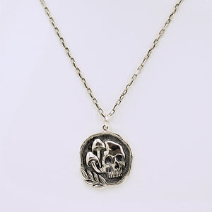 Sterling Silver Skull and Mushrooms Pendant with Chain - The Cranio Collections
