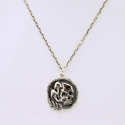 Sterling Silver Skull and Mushrooms Pendant with Chain - The Cranio Collections