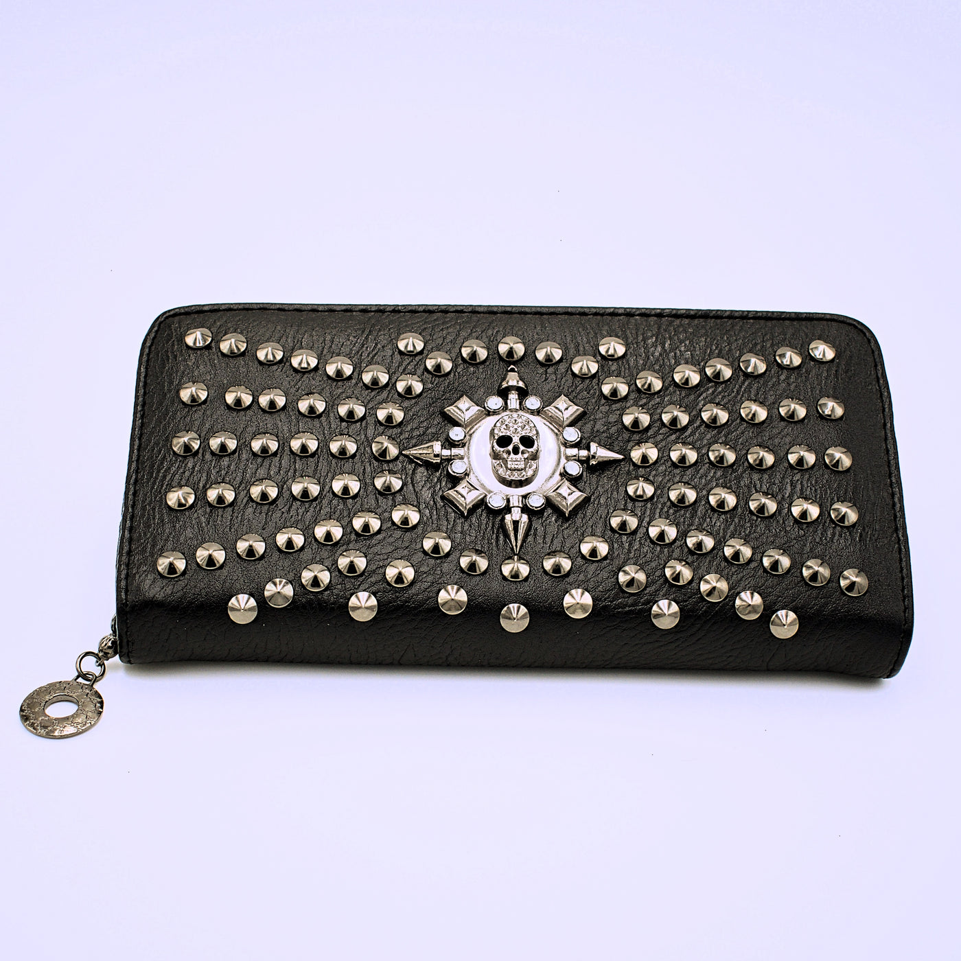 Studded Skull Emblem Zippered Wallet - The Cranio Collections