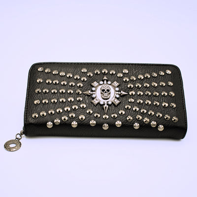 Studded Skull Emblem Zippered Wallet - The Cranio Collections
